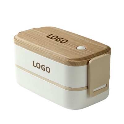 Japanese Style Wooden Grain Double Deck Lunch Box with Large Capacity